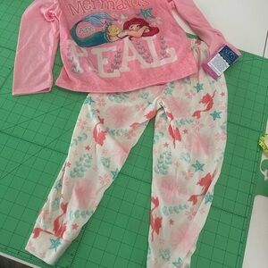 Disney Pink and White Mermaid Pajama Set size 4/5